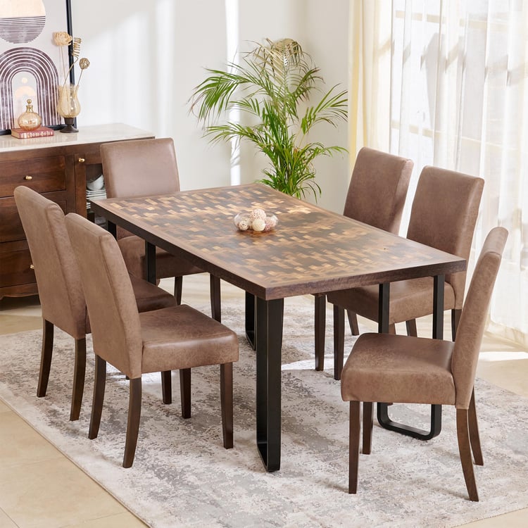 Nirvana Kaya 6-Seater Dining Set with Indus Chairs - Brown