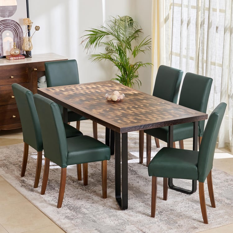 Nirvana Kaya 6-Seater Dining Set with Indus Chairs - Brown and Green