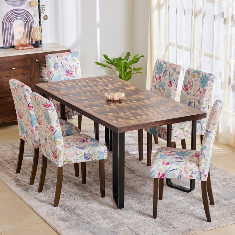 Nirvana Kaya 6-Seater Dining Set with Indus Chairs - Brown and Beige