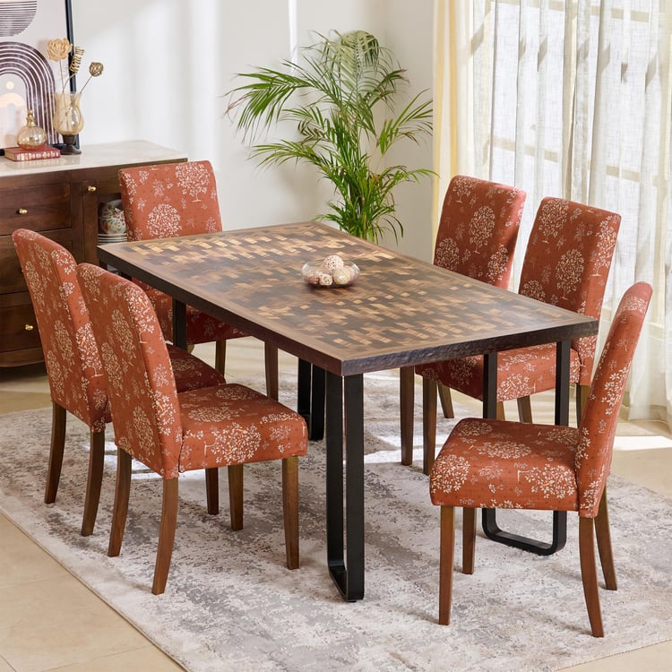 Nirvana Kaya 6-Seater Dining Set with Indus Chairs - Brown