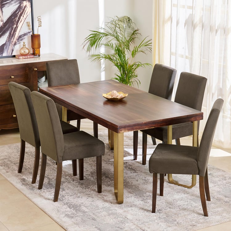 Nirvana Agam Sheesham Wood 6-Seater Dining Set with Indus Chairs - Brown