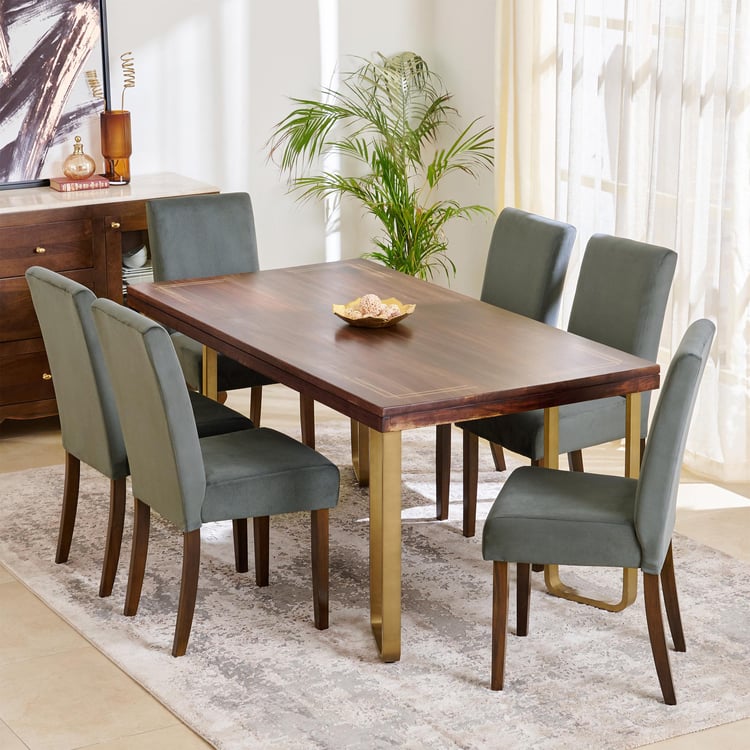 Nirvana Agam Sheesham Wood 6-Seater Dining Set with Indus Chairs - Brown and Grey