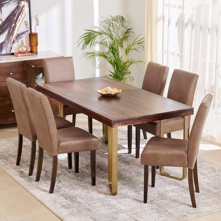 Nirvana Agam Sheesham Wood 6-Seater Dining Set with Indus Chairs - Brown