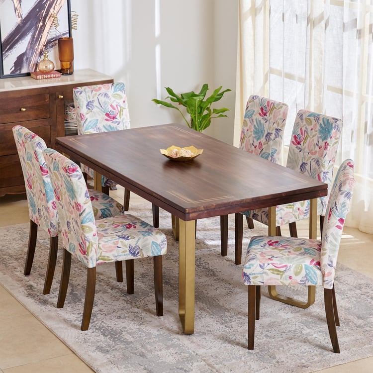 Nirvana Agam Sheesham Wood 6-Seater Dining Set with Indus Chairs - Brown and Beige