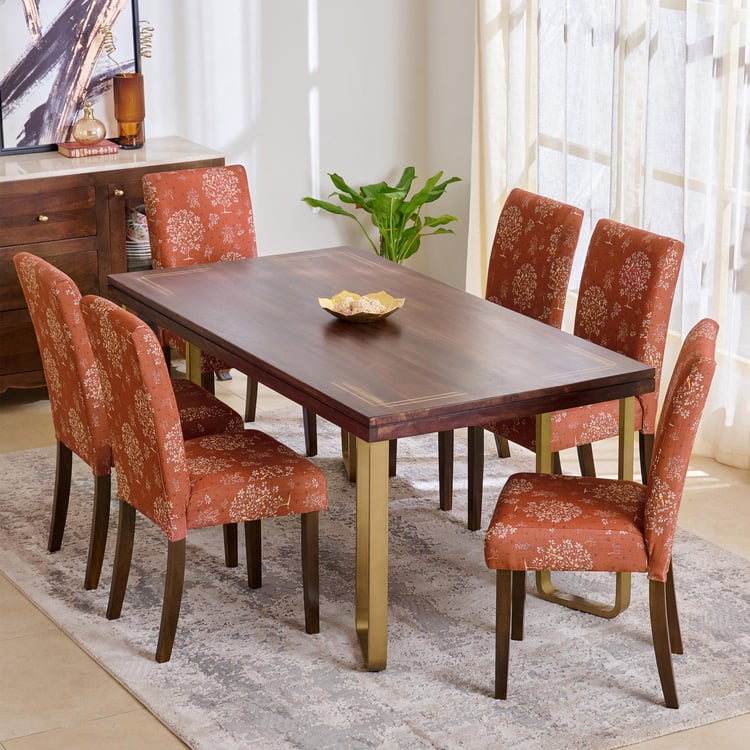 Nirvana Agam Sheesham Wood 6-Seater Dining Set with Indus Chairs - Brown