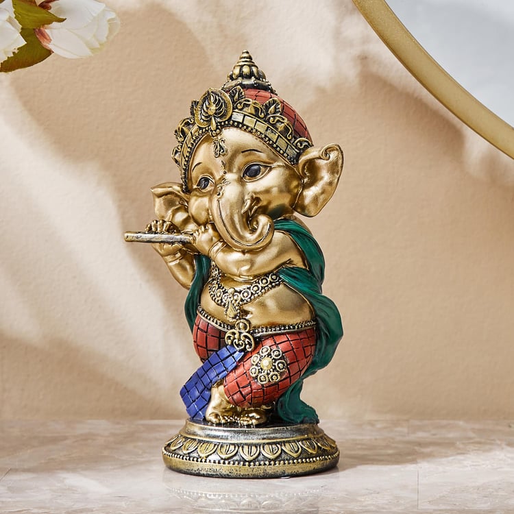 Alpana Polyresin Baby Ganesha with Flute Figurine