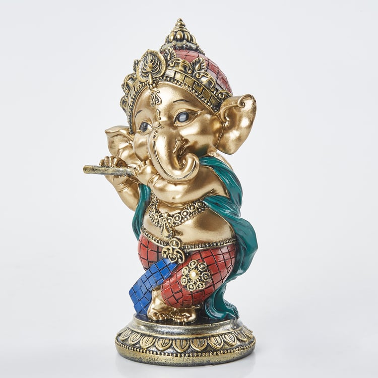 Alpana Polyresin Baby Ganesha with Flute Figurine