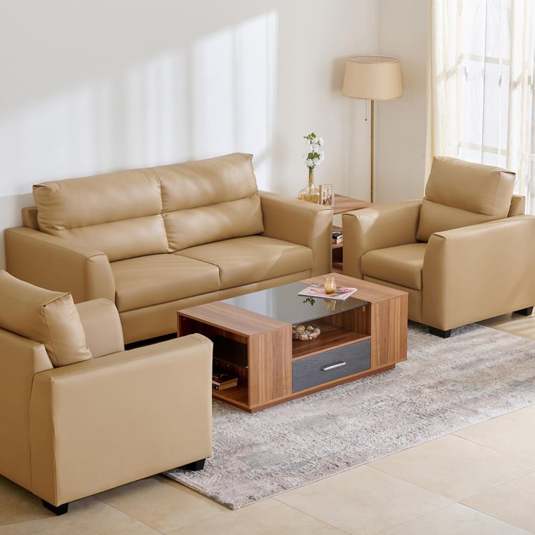Ellora Faux Leather 3+1+1 Seater Sofa Set - Beige