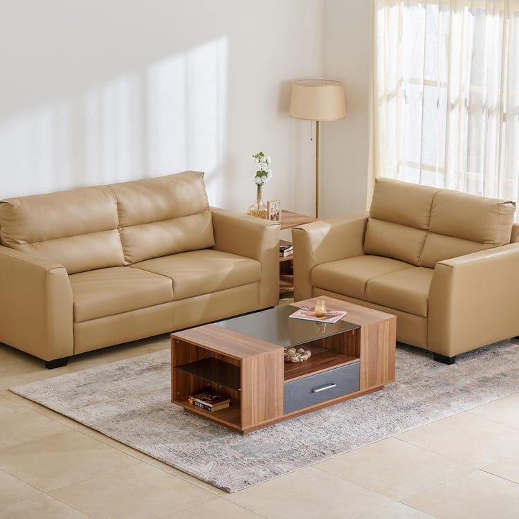 Ellora Faux Leather 3+2 Seater Sofa Set - Beige