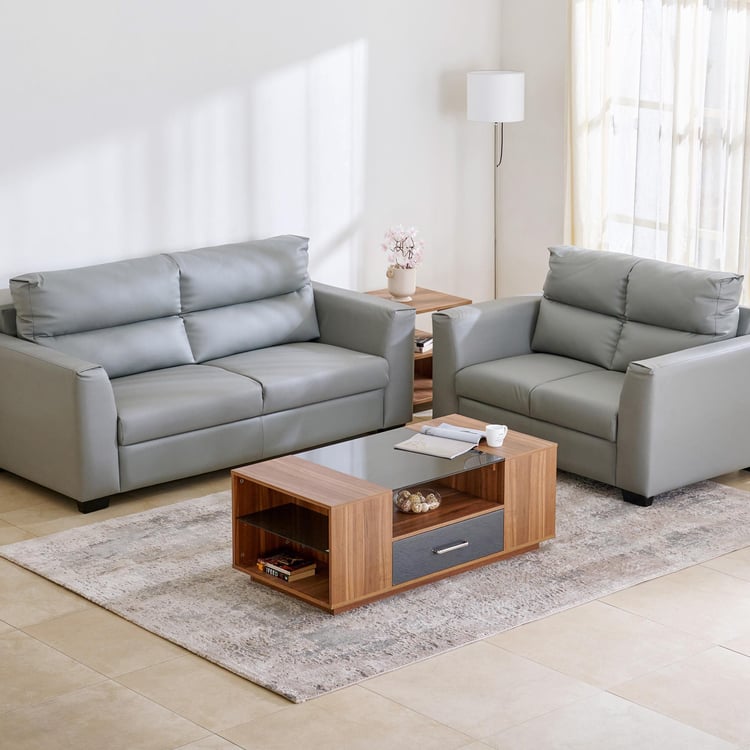 Ellora Faux Leather 3+2 Seater Sofa Set - Grey