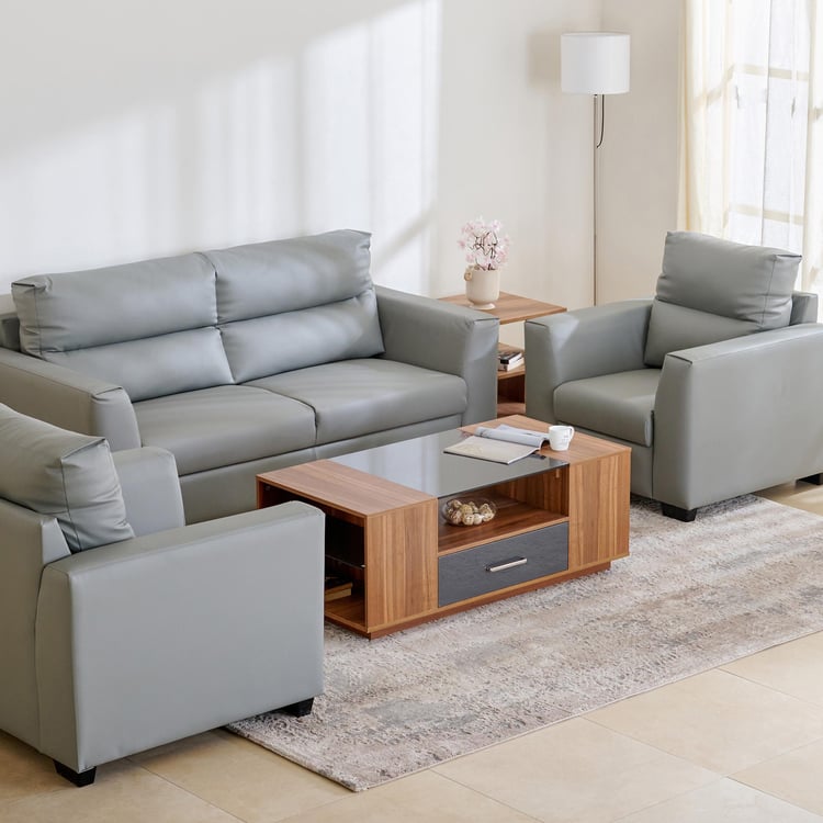 Buy Ellora Faux Leather 3+1+1 Seater Sofa Set Grey from Home