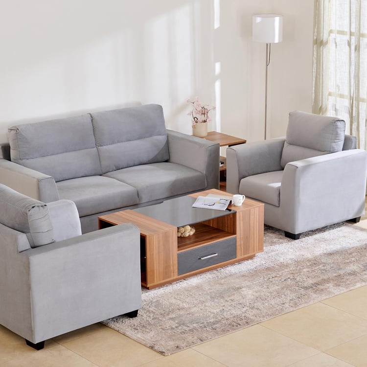 Ellora Fabric 3+1+1 Seater Sofa Set - Grey