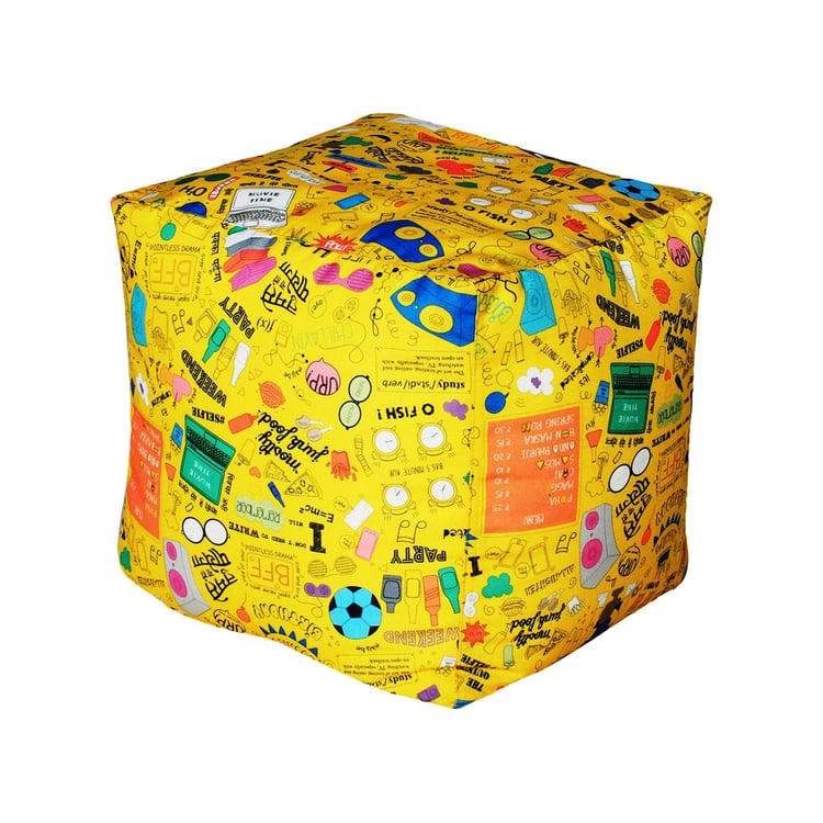 Helios Yuri Canvas Pouffe Cover - Yellow