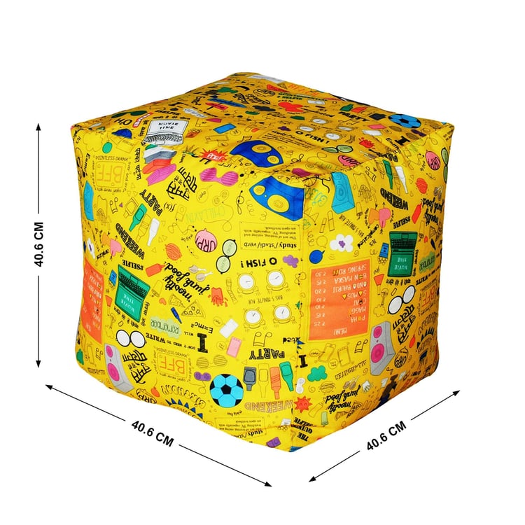 Helios Yuri Canvas Pouffe Cover - Yellow