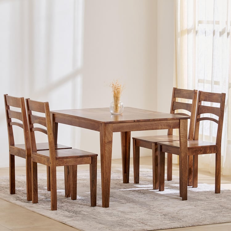 Helios Amora Mango Wood 4-Seater Dining Table with Chairs - Brown