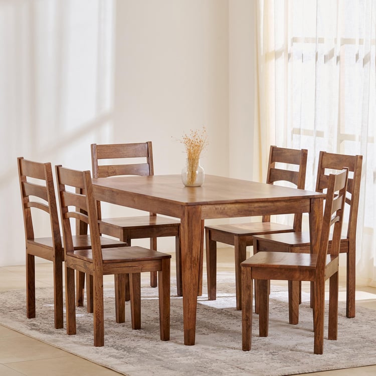Helios Amora Mango Wood 6-Seater Dining Set with Chairs - Brown