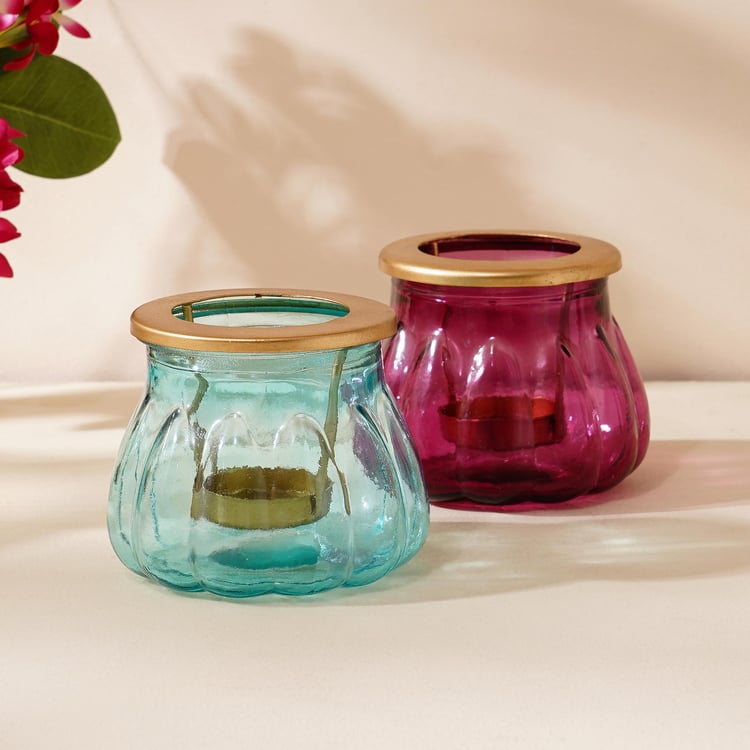 Raga Set of 2 Glass T-Light Holders