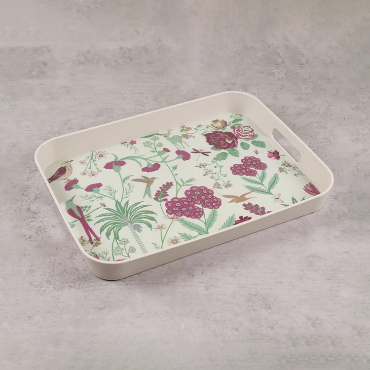 INDIA CIRCUS Grey Floral Galore Bamboo Fibre Tray - 41.5x31cm