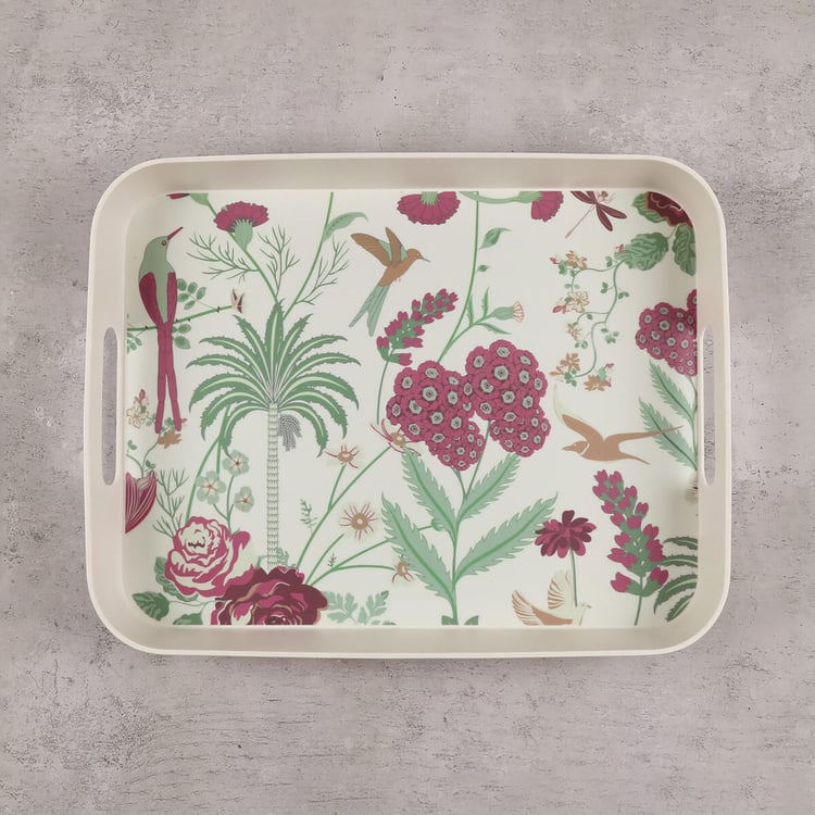 INDIA CIRCUS Grey Floral Galore Bamboo Fibre Tray - 41.5x31cm