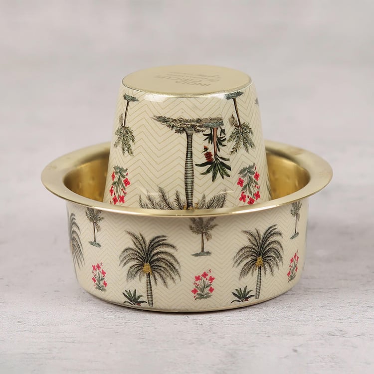 INDIA CIRCUS Chevron Palms Printed Brass Dabara Set