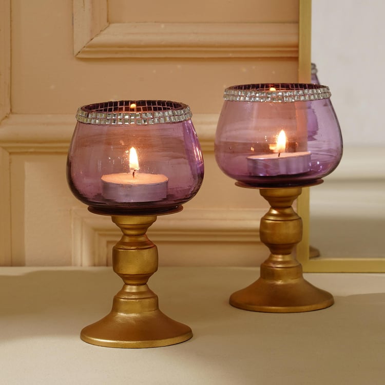 Shalimar Set of 2 Glass Pedestal T-Light Holders