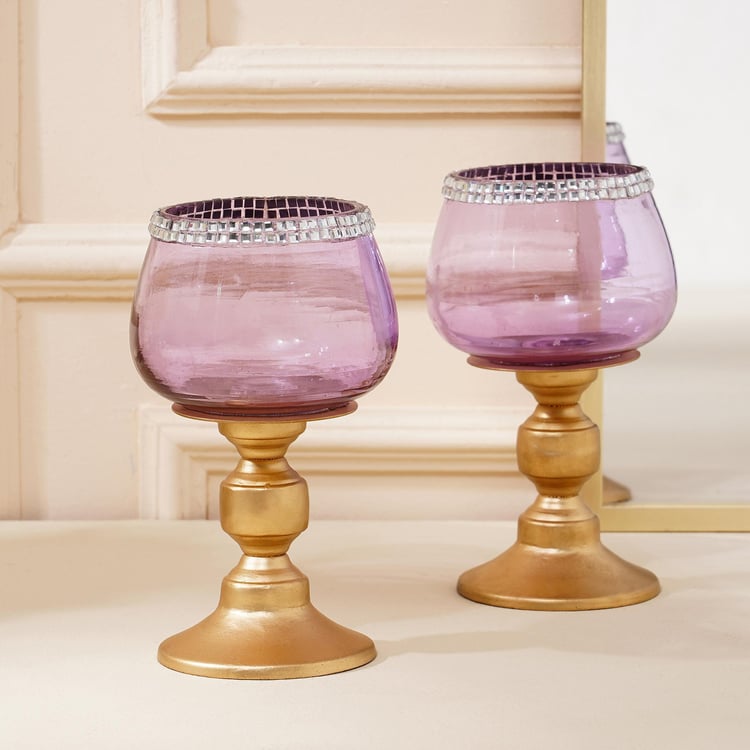 Shalimar Set of 2 Glass Pedestal T-Light Holders