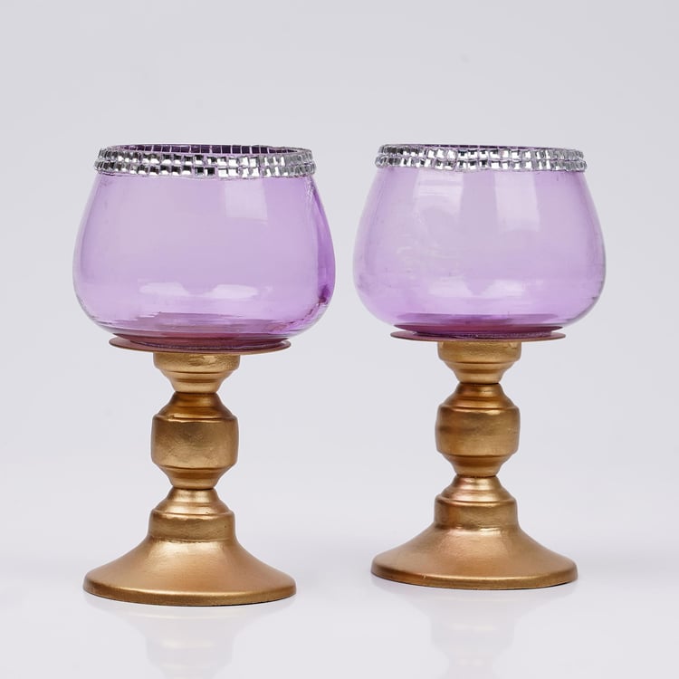 Shalimar Set of 2 Glass Pedestal T-Light Holders