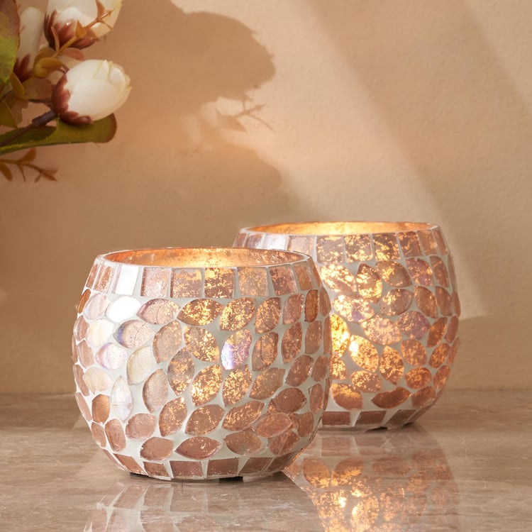 Buy Mabel Arlen Set of 2 Glass Mosaic Hurricane Candle Holder from Home
