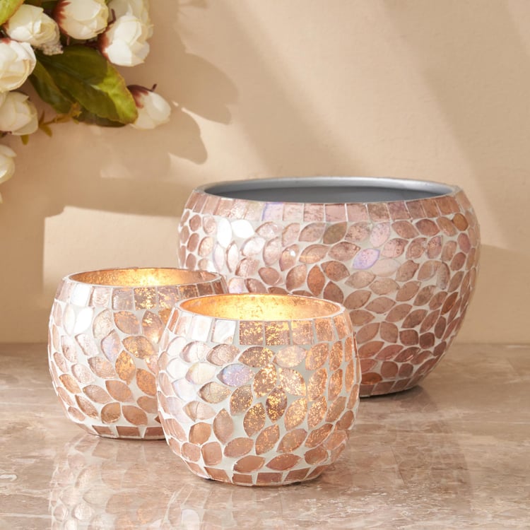Buy Mabel Arlen Set of 2 Glass Mosaic Hurricane Candle Holder from Home