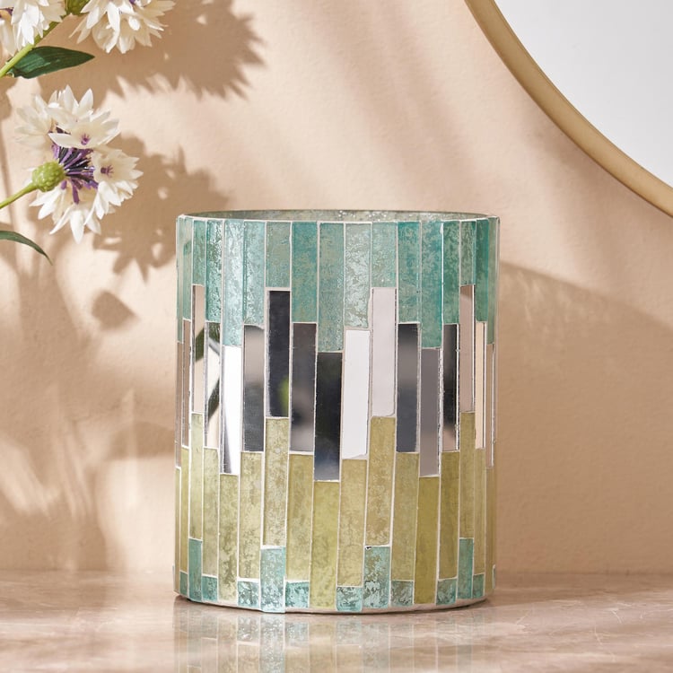 Mabel Stripes Glass Mosaic Hurricane Candle Holder