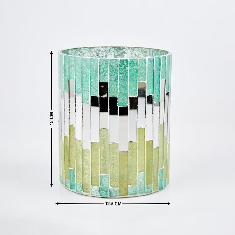 Mabel Stripes Glass Mosaic Hurricane Candle Holder