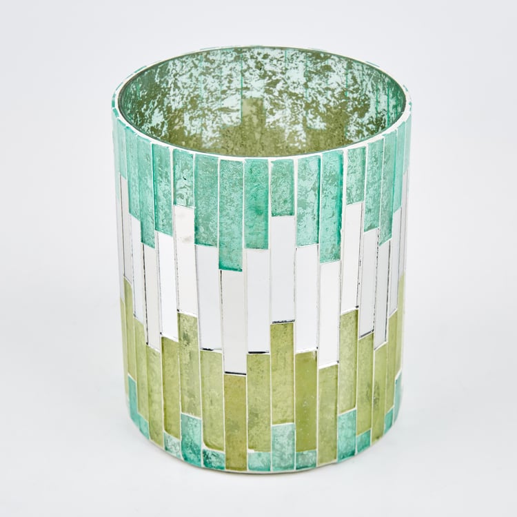 Mabel Stripes Glass Mosaic Hurricane Candle Holder