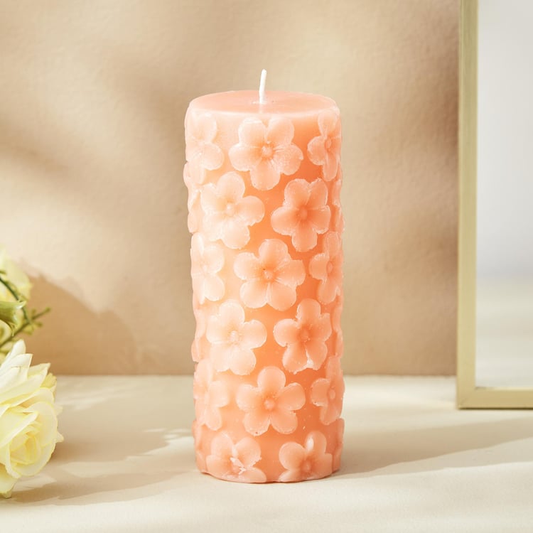 Buy Moksha Embossed Tulip Tint Scented Pillar Candle from Home Centre ...