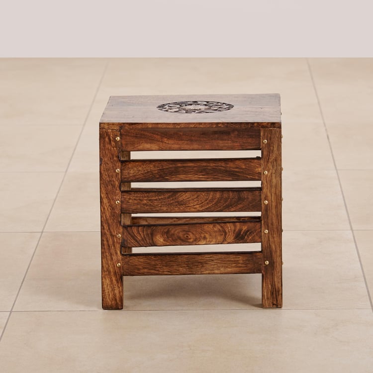 (Refurbished) Glory Mango Wood Stool - Brown