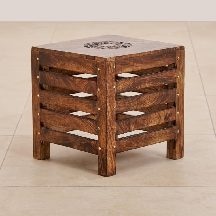 (Refurbished) Glory Mango Wood Stool - Brown