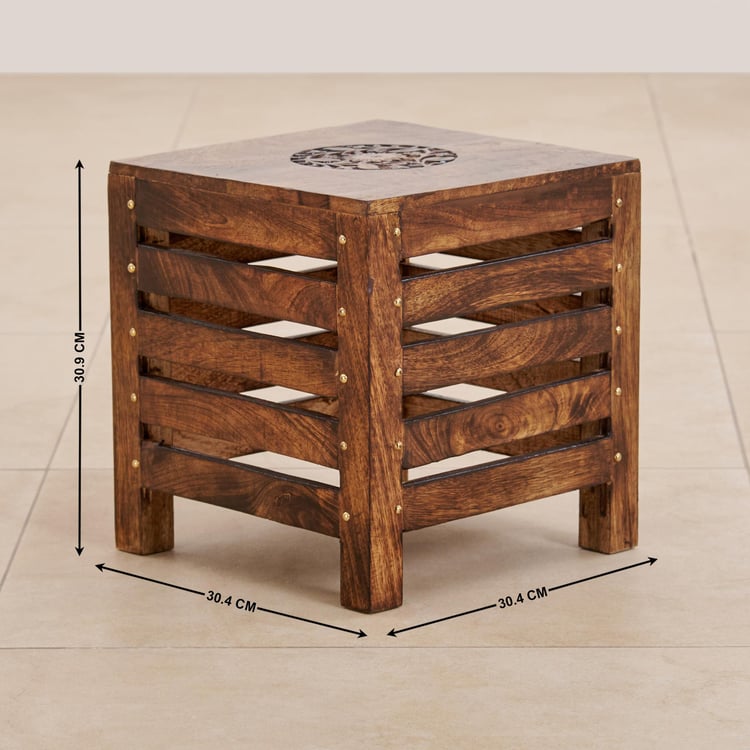 (Refurbished) Glory Mango Wood Stool - Brown