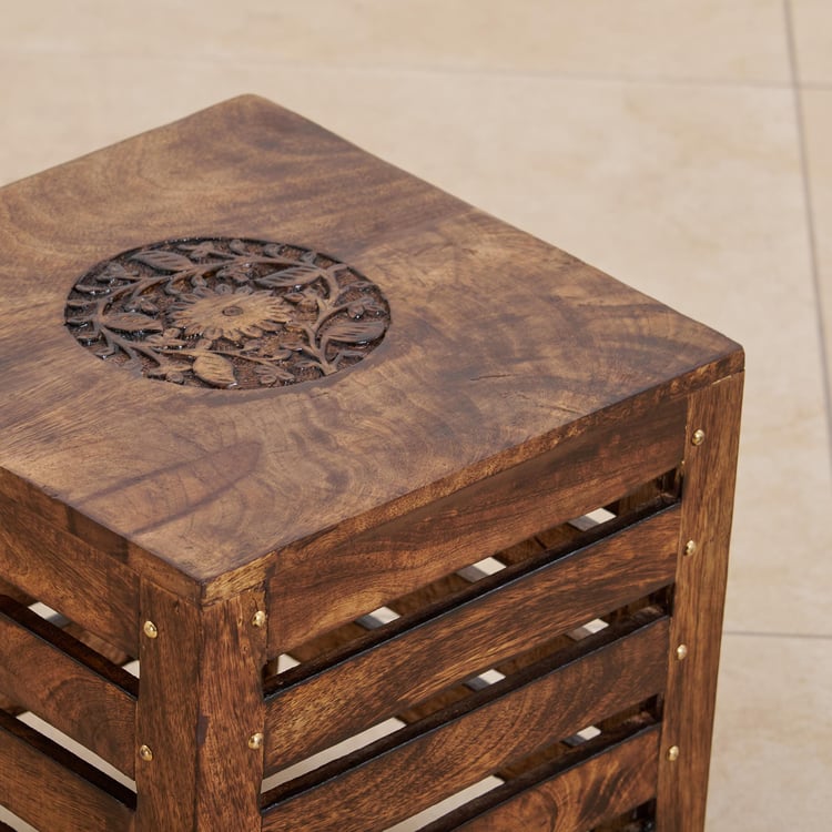(Refurbished) Glory Mango Wood Stool - Brown