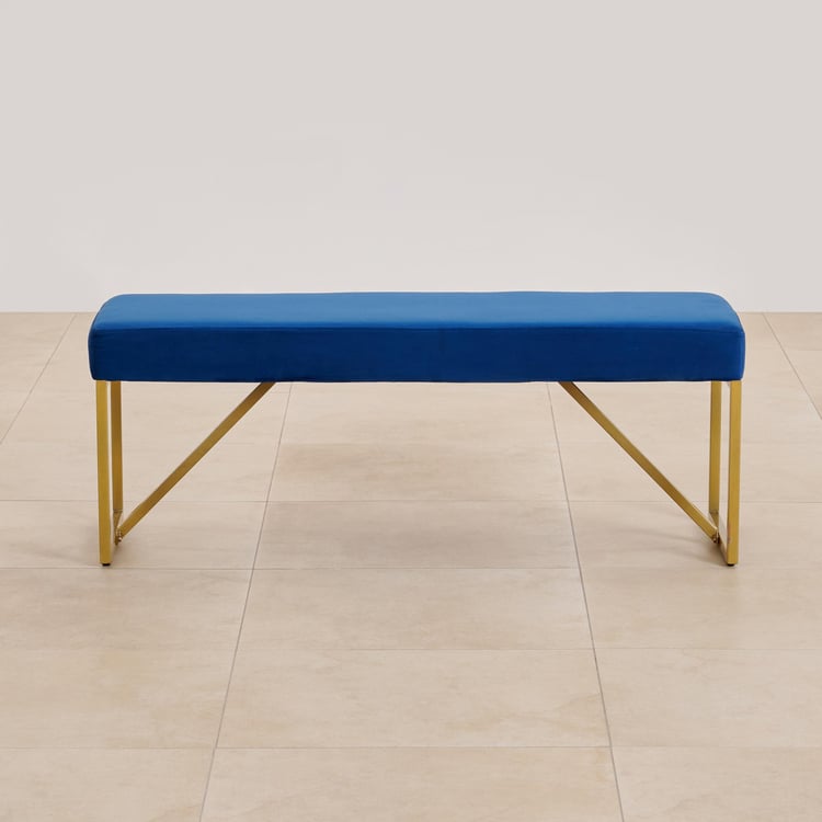 (Refurbished) Velvetica Fabric Dining Bench - Blue