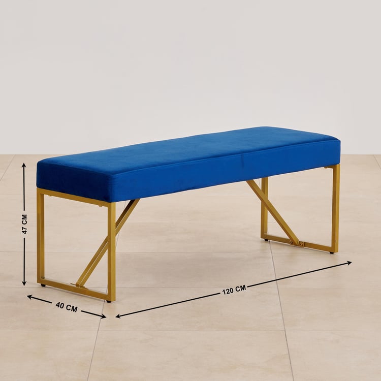 (Refurbished) Velvetica Fabric Dining Bench - Blue