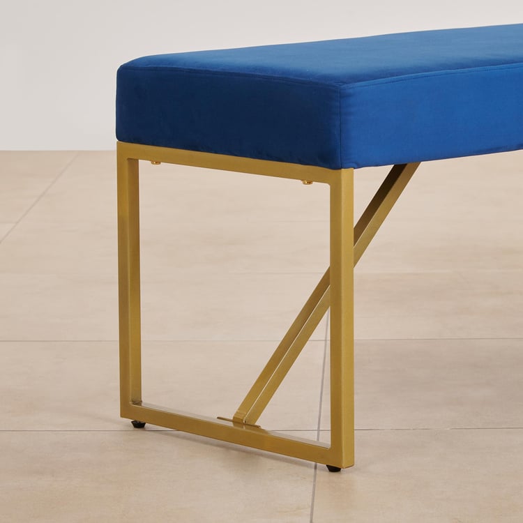 (Refurbished) Velvetica Fabric Dining Bench - Blue