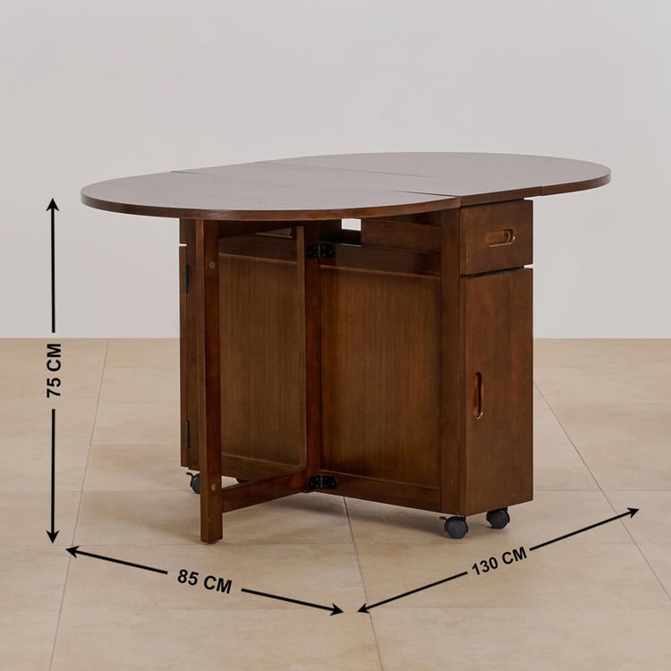 (Refurbished) Butterfly Solid Wood 4-Seater Foldable Dining Table with Storage - Brown