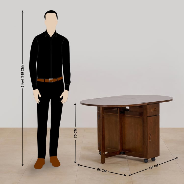 (Refurbished) Butterfly Solid Wood 4-Seater Foldable Dining Table with Storage - Brown