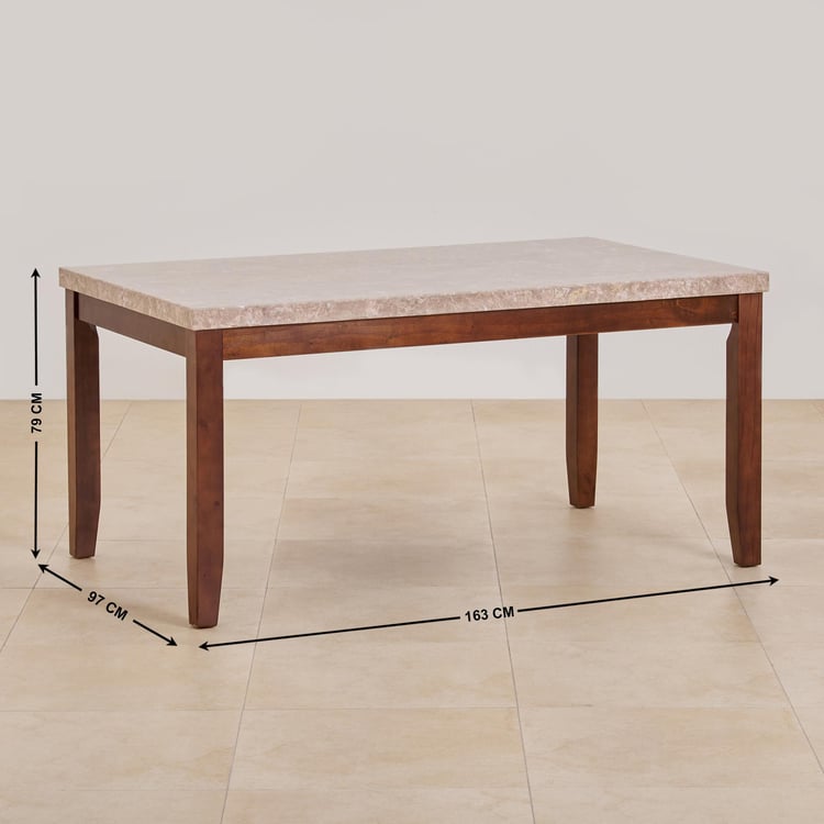 (Refurbished) Oxville Marble Top 6-Seater Dining Table - Brown