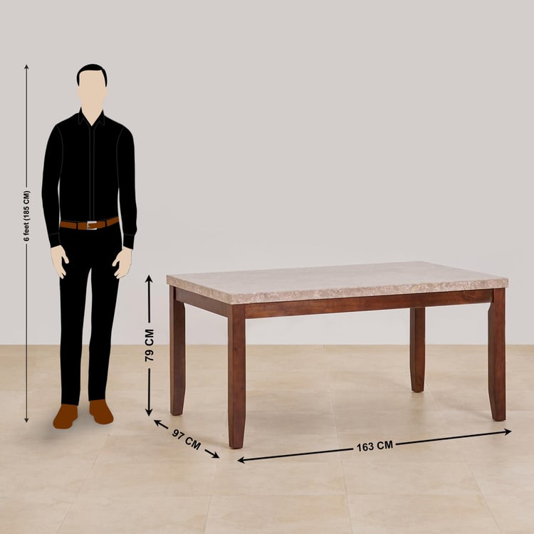 (Refurbished) Oxville Marble Top 6-Seater Dining Table - Brown