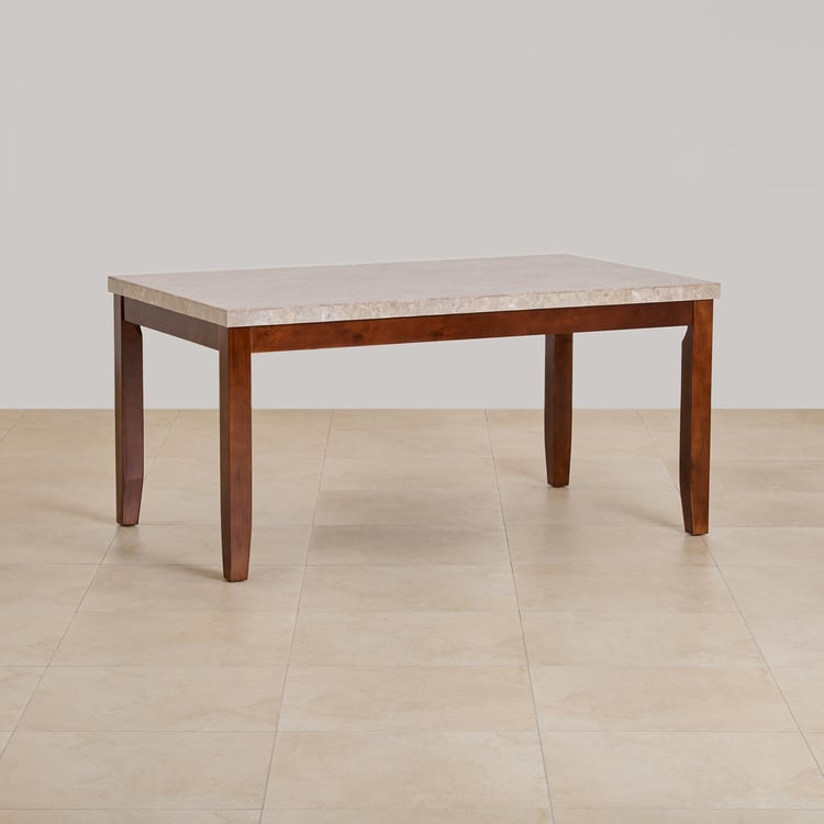 (Refurbished) Oxville Marble Top 6-Seater Dining Table - Brown