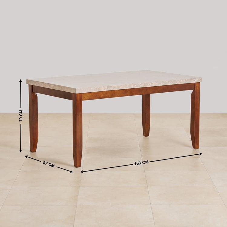 (Refurbished) Oxville Marble Top 6-Seater Dining Table - Brown