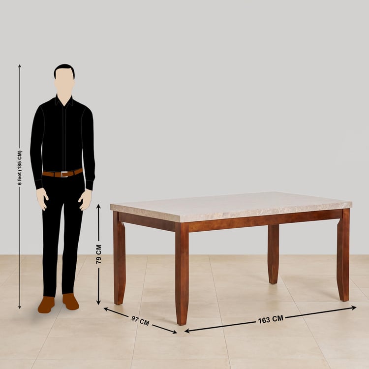 (Refurbished) Oxville Marble Top 6-Seater Dining Table - Brown