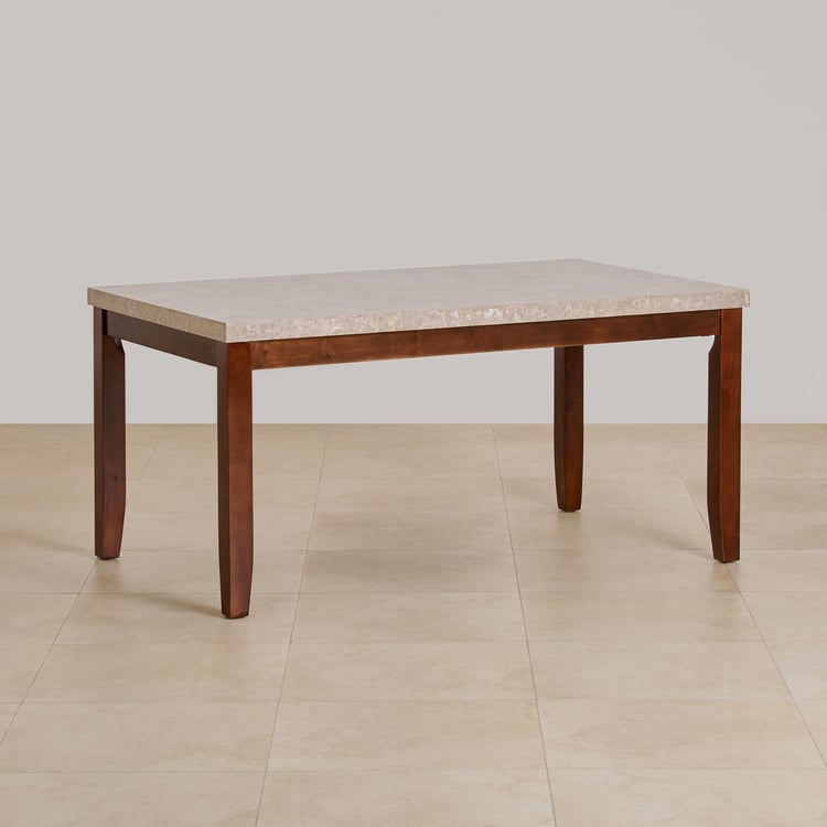 (Refurbished) Oxville Marble Top 6-Seater Dining Table - Brown
