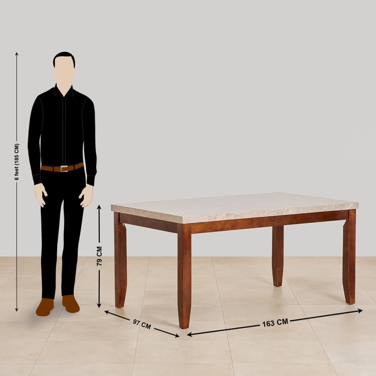 (Refurbished) Oxville Marble Top 6-Seater Dining Table - Brown