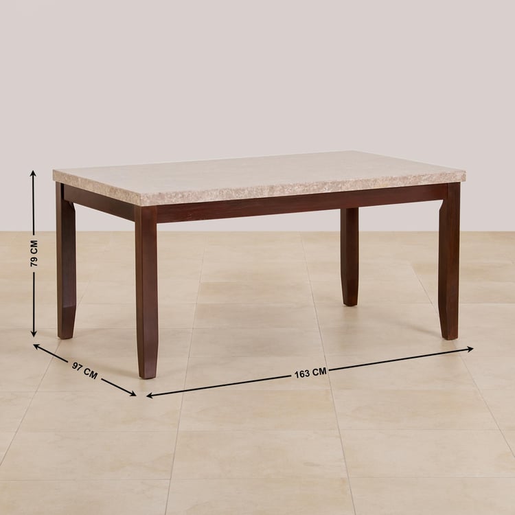 (Refurbished) Oxville Marble 6-Seater Dining Table - Brown